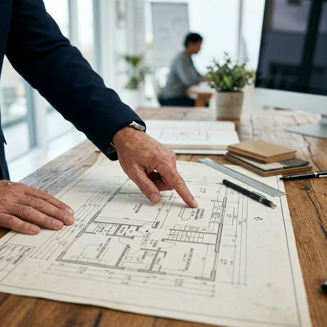 Arquiteto a planear projeto de construção